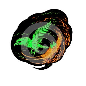 fantasy phoenix bird , with golden wings rebirth from fire, Generative AI