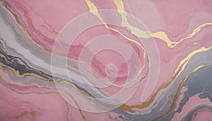 Fantasy photorealistic background made by pink and grey marble surface with inserts of gold foil