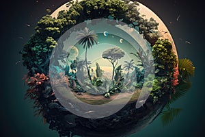 Fantasy planet with trees and plants in it photo