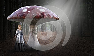 Fantasy Poor Peasant Girl, Nature, Mushroom, Woods