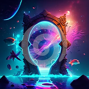 Fantasy portal to another world. 3D rendering, 3D illustration. generative AI