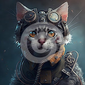 Fantasy portrait of a cat in a spacesuit and helmet.