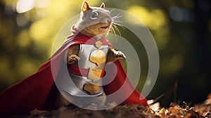 Fantasy Portrait Of A Squirrel Superhero With A Vibrant Red Cape. Generative AI