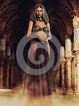 Fantasy priestess in a hooded dress