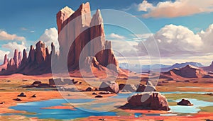 Fantasy Realm: Imaginative Landscape Featuring Floating Rocks and Unusual Terrains, Generative AI photo