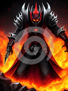 fantasy red monster with black cloak in dark background. illustration, Ai Generated