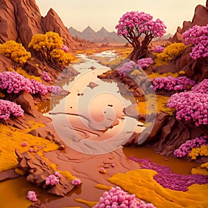 fantasy river land of choclate milk with flowers photo