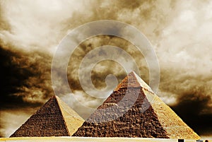 Fantasy scene of giza pyramids