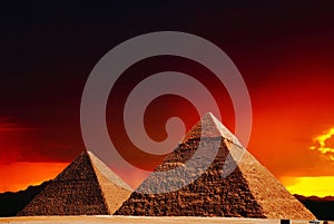 Fantasy scene of giza pyramids