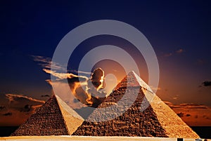 Fantasy scene of giza pyramids