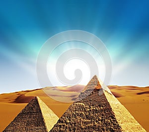 Fantasy scene of giza pyramids