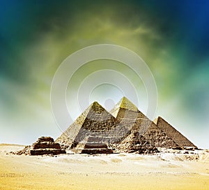 Fantasy scene of giza pyramids