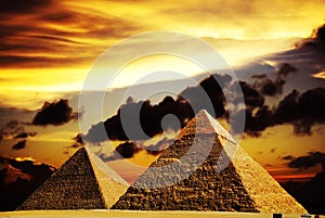 Fantasy scene of giza pyramids