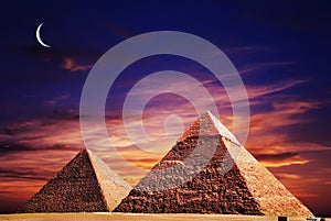 Fantasy scene of giza pyramids