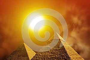 Fantasy scene of giza pyramids