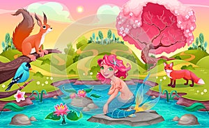 Fantasy scene with mermaid and animals