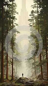 Enchanting Forest Tower Illustration With Soft Brushstrokes photo