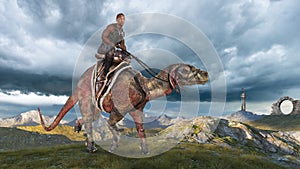 Fantasy Science Fiction Landscape, Man Riding Creature