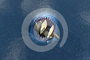 Fantasy Sea Monster, Tall Sailing Ship, Ocean Danger photo