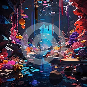 Fantasy Seascape. Underwater Fantasy Landscape. Subaquatic Dreamworld.