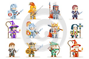 Fantasy set rpg game heroes character vector icons flat design vector illustration