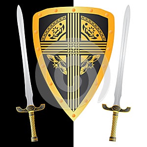 Fantasy shield and swords