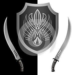 Fantasy shield and swords