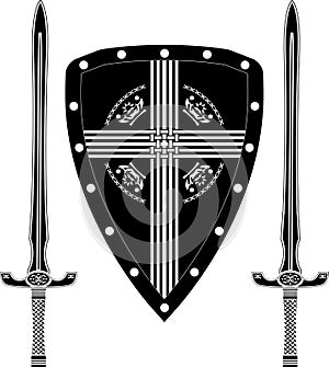 Fantasy shield and swords of european warriors