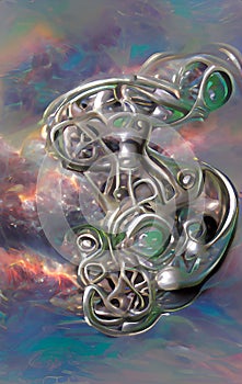 Fantasy silver artefact - abstract digital art