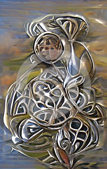 Fantasy silver artefact - abstract digital art