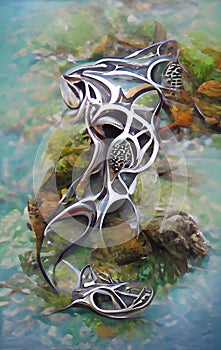 Fantasy silver artefact - abstract digital art