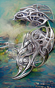 Fantasy silver artefact - abstract digital art