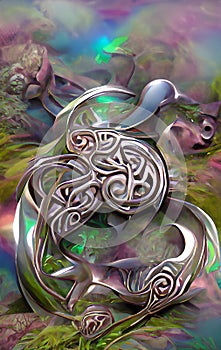 Fantasy silver artefact - abstract digital art