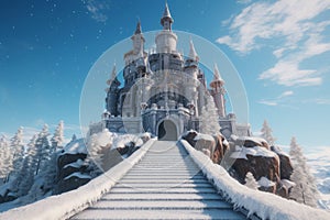 Fantasy snowy fairytale castle. Generate ai