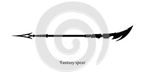 Fantasy spear black silhouette. Isolated dark knight weapon. Medieval warrior lance. Orc blade icon