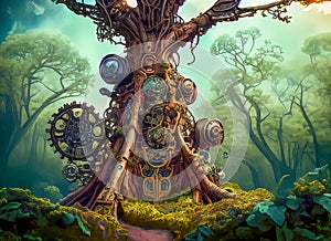 Fantasy Steampunk Tree, Woods, Forest