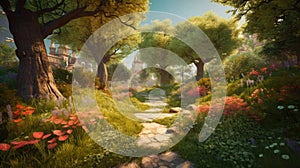 fantasy style, fairy garden, art illustration, ai generative