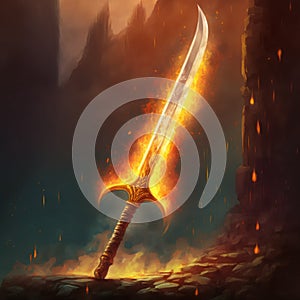 Fantasy style sword on fire