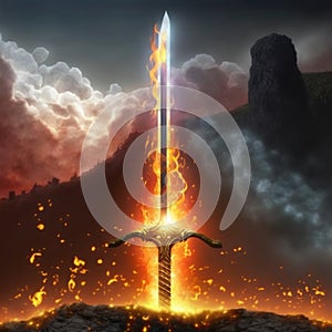 Fantasy style sword on fire