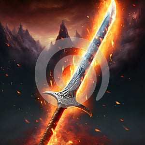 Fantasy style sword on fire