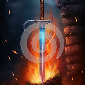 Fantasy style sword on fire