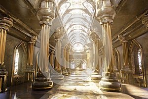 Fantasy Temple Interior With Majestic Pillars And Arches