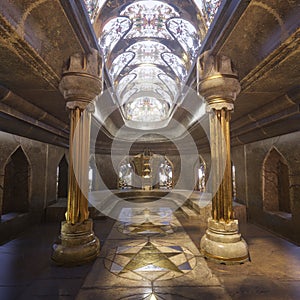 Fantasy Temple Interior With Majestic Pillars And Arches