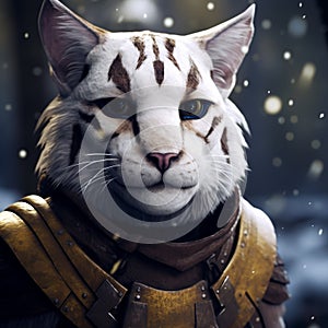 Fantasy Tiger Warrior in a Snowy Landscape