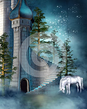 Fantasy tower with a unicorn