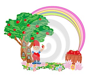 Fantasy tree house and cute dwarf - fairy frame