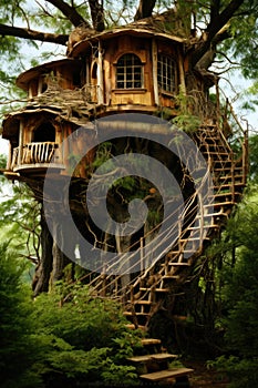 Fantasy tree house. Fairytale fantasy landscape, tree house