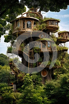 Fantasy tree house. Fairytale fantasy landscape, tree house