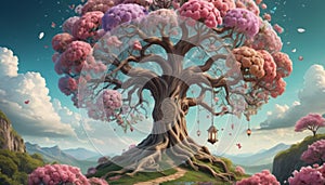 Fantasy Tree with Pink Blossoms