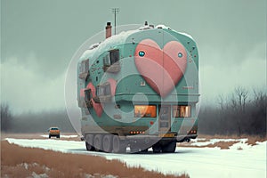 Fantasy truck with valentine heart created with Generative AI. Valentine`s Day concept
